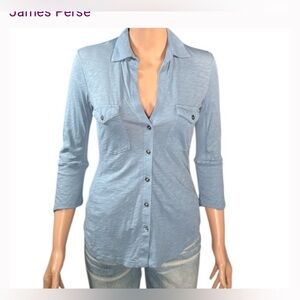 James Perse Women's Light Blue Button-Up Top